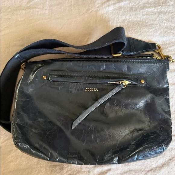 Isabel Marant Croco Shiny Black Crossbody Bag - Picture 4 of 10